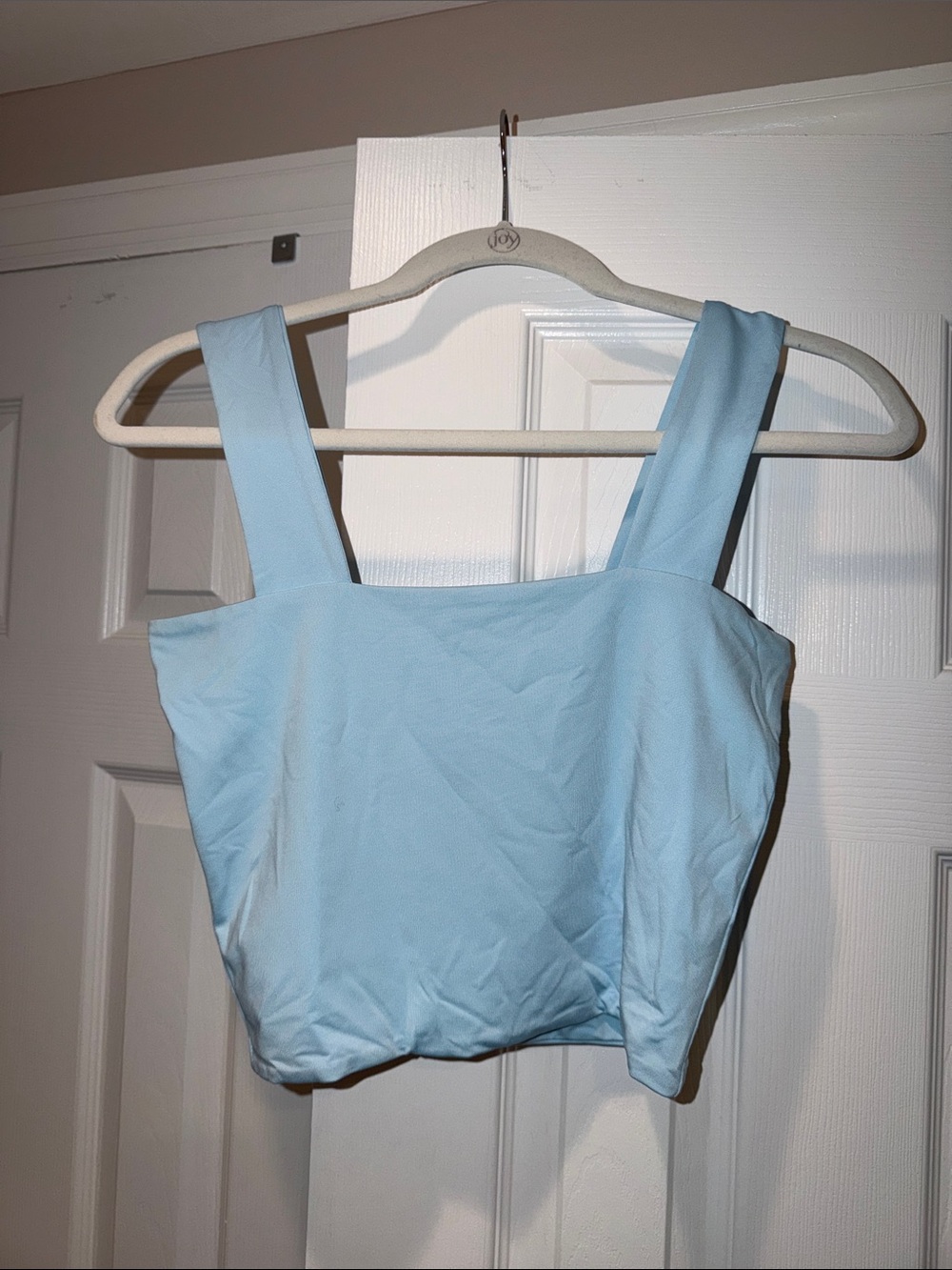 Light Blue Square Neck Crop Top with Wide Straps
